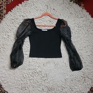 Lounge Blouse Crop Top Coquette Sheer Puff Sleeves Romantic Black Size XS ✨️💫